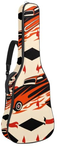 Gitarrentasche in voller Größe, 101,6 cm, 104,4 cm, 106,7 cm, Tragetasche für E-Bass, klassische Gitarre, Rennwagen, Vintage-Muster, Mehrfarbig 04, 42.9x16.9x4.7 in, Lässiger Tagesrucksack