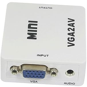 jojofuny 1080p Kleiner Vga zu Av Konverter Weißpc zu Tv Video Audio Adapter mit Automatischer Ntsc Pal Erkennung für Heimkino und Videokonferenzen