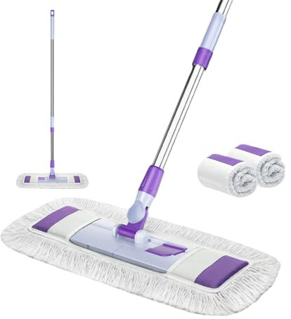2 in 1 Wischmopp, Nass- und Trockenanwendung, Bodenwischer, Ausziehbarer Stahlstiel 86-125cm, Wischer Boden Mop mit 2 Mikrofaser Pad, Wischmopp, 360° Drehgelenk, Wischlappen Boden (A,56cm)