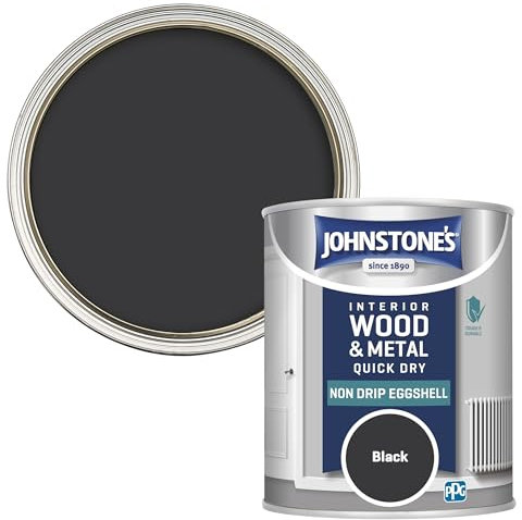 Johnstone's - Quick Dry & Nondrip Eggshell Paint for Wood & Metal - Black | Interior | Low Odour, Water-Based Formula, Dry in 1-2 Hours | 12m2 Coverage per Litre | 750ml