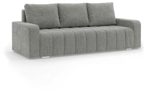 Mebligo - Sofa mit Schlaffunktion und Bettkasten 227 cm Breit Abrielle, 3 Sitzer Sofa, Schlafsofa mit Bonell Federkern, Ausziehbares Couch, Schlafcouch Wohnzimmer - Dunkelgrau