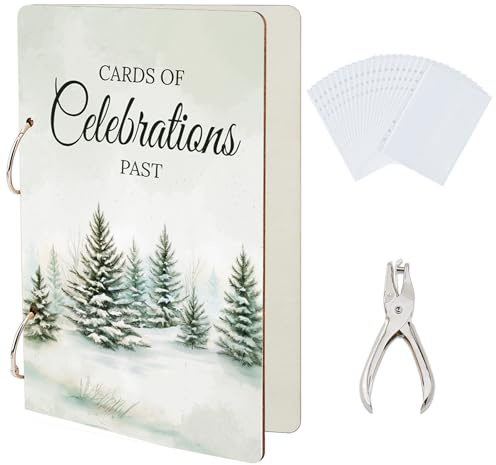 SUPERDANT Tallskog gratulationskort organiserare fester gratulationskort pärm snöig scen träkort hållare pärm 2-ringar vykort album för födelsedag bröllop semester med stans och 20 fickor