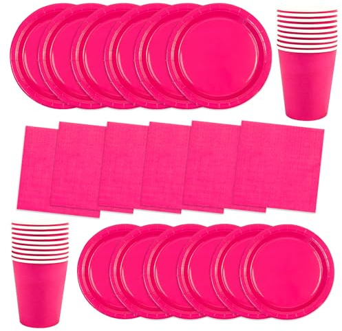 Set di 64 stoviglie per feste, colore rosso, per compleanno, feste, in carta, con piatti, tovaglioli, bicchieri e piatti da dessert, adatti per matrimoni, Natale, feste di compleanno per bambini, 16