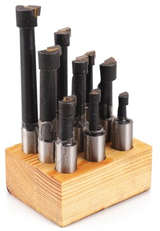 Oudtinx 9-Piece 1/2 Boring Bar Set - C6 Carbide Tipped Lathe Tools Kit for Metal Turning, Drilling, Milling (Includes Base) | For Metal Turning, Drilling, Milling (Includes Base)