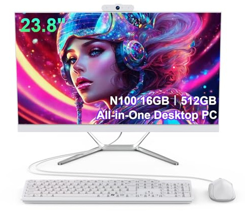 Ophidianova Computadora de escritorio todo en uno de 23.8 pulgadas, procesador N100 (hasta 3.40 GHz), Quad-Core 16 GB de RAM 512 GB SSD, pantalla IPS FHD, WiFi de doble banda y BT 4.2, teclado y mouse