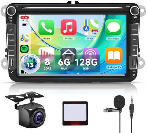 【8 Kern 6+128G】 Hodozzy Carplay Autoadio für VW Passat Golf Seat Altea Skoda Octavia mit USB/USB C/Navi, 8 Zoll VW Autoradio Bluetooth mit Android Auto/Mirror Link/32 EQ/FM/RDS/SWC/WiFi+Rückfahrkamera