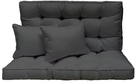 Hollywoodgunga dyna 120 x 50 cm – 2-sitsigt set: sittdyna och ryggkudde – quiltad och tjock vadderad 10 cm – kudde för trädgårdsbänk, pallbänk, balkongbänk och terrass – färg: grafit [133]