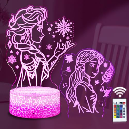 TIDRT Mignon Elsa Princesse Lampe-3d Led Acrylic Veilleuse 16 Couleurs Touchez Télécommande,Luminaires Décoratifs Pour Chambres D'enfants, Cadeaux D'anniversaire Et De Noël