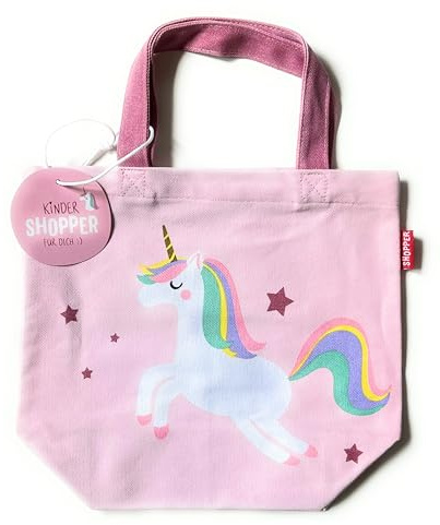 Kinder Shopper Tasche mit Einhorn-Motiv, Rosa Canvas, Regenbogen-Design