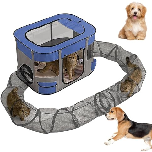 Katzenzelt für den Außenbereich – Spielgehege für kleine Tiere – einfache Montage, große Größe, Spielzeug für draußen für Katzen auf Terrasse, Rasen, Garten