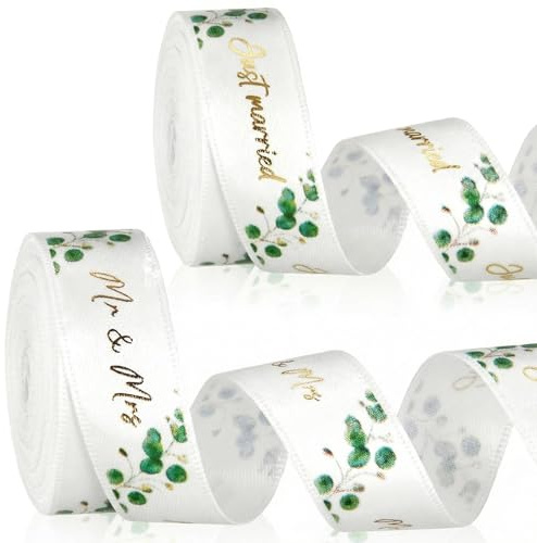 Xinnun 2 Rollen Hochzeit Schleifenband 4,5 m X 15 Mm Mr & Mrs Just Married Deko Hochzeit Geschenkband für Hochzeitsdekoration Hochzeitseinladungen Brautsträuße Geschenk Verpackungen DIY