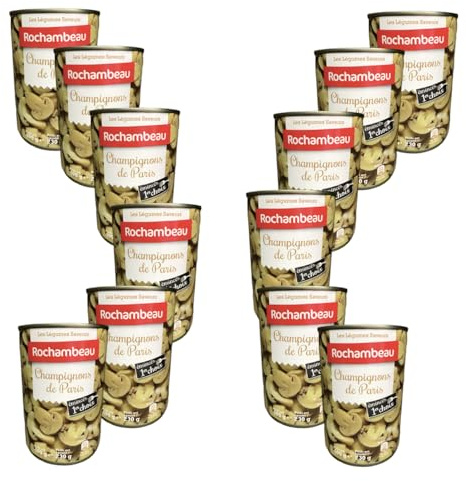 ROCHAMBEAU Champignons de Paris 1er Choix – Lot de 12 boîtes x 400 g | Tendres et Savoureux pour Cuisine & Garnitures