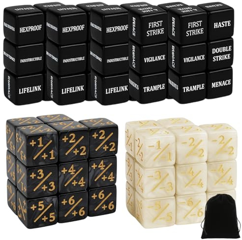 60 Stück MTG Würfel, 60 Stück Würfel Zähler mit schwarzem Beutel, perfekt für Magic The Gathering, TCG und Brettspiele, ideal für Spielstatistiken und Ressourcenverwaltung