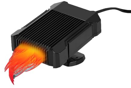 Ownicee Calefactor para Coche Portátil 12V 150W, Calentador de Coche 2 en 1 Calor/Frío con Ventilador, Desempañador y Descongelador de Parabrisas, Giratorio 360° con Enchufe de Mechero