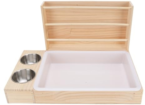 Mingzhe Kaninchen-Heu-Futterstation, 3-in-1-Holzfutter-Heu-Futterstation, Grasregal, Kaninchen-Futternapf, Kaninchen-Heuregal mit Katzentoilette und 2 Schüsseln für Meerschweinchen,