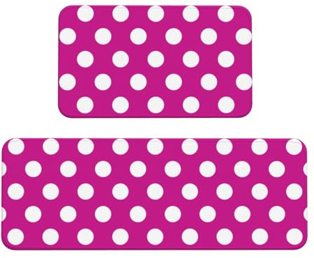 TZTTZT Küchenmatten für den Boden, Hot Pink Polka Dot Print B Küchenteppich, rutschfest, waschbar, Anti-Ermüdungsmatten für Küche, Bodenmatte, Teppiche, 2er-Set, Heimdekoration