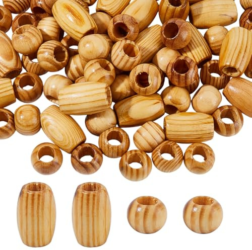 DICOSMETIC 140 Stücke 2 Stile Große Loch Holzperlen Set Für Haarschmuck Basteln Makramee Perlen Natürliche Holzperlen Mit Extra Großer Bohrung 9,5 10mm Für Dreadlock Schmuck Und Wohnaccessoires