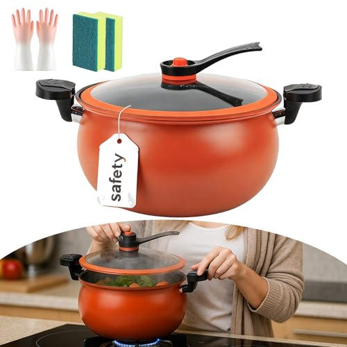 Cocotte multifonction antiadhésive 8 L, grande capacité, idéale pour mijoter, saisir, faire sauter, cuire à la vapeur et maintenir au chaud (orange)