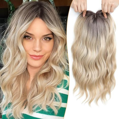 Ms Taj Clip in haartopper Haarteile für Damen 40cm Blonde with Dark Root | Haarveränderung: Mehr Volumen und Länge, dünner werdendes Haar retten, zurückweichender Haaransatz, tägliche Party-Treffen