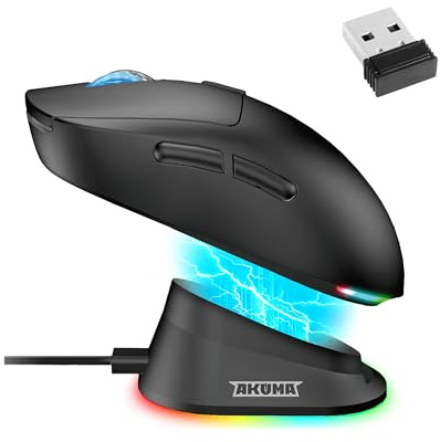 AKUMA Souris Gaming sans Fil Otaku M06 WL – 2.4GHz + Bluetooth 5.0, Capteur Optique Haute Précision 7200 DPI, RGB Personnalisable, Batterie Rechargeable, Dock de Charge RGB – Compatible PC, PS4, PS5,