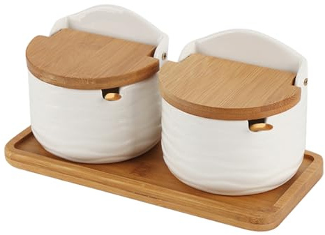 Licsaliwe Sucrier de style japonais avec couvercle et cuillère, bol carré texturé semi-circulaire pour le stockage de la fraîcheur