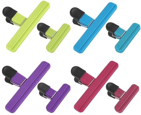 Lovvknd Bag Clips for Food Storage 8 Pcs, Reusable Bag Sealing Clips, Freezer Kitchen Pegs for Bags, Chip, Cereal, Pet Food, Bread - Strong Grip Sealer Clamps, 4 Small 4 Larger