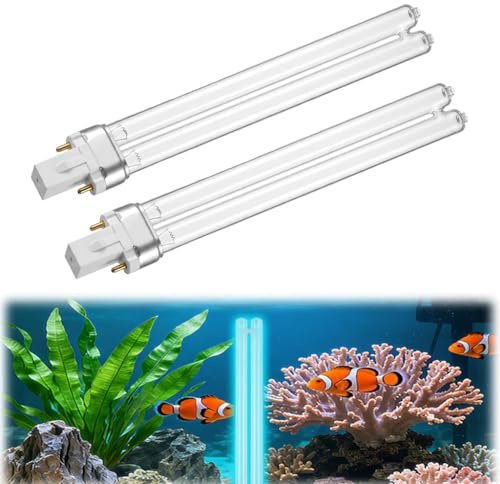 Lyai 2Pcs 11W G23 PLS Replacement UV Bulb, 2-Pin UVC Compact Ultraviolet Light Tube for Pond Filters, Clarifiers, Fish Tanks and Aquariums, Efficient Water Purification and Disinfection