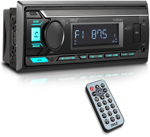 Pyle Marine Radio Stereo Receiver with Bluetooth MP3 Player - Single DIN Boat Audio System, AM/FM Tuner, USB/AUX Input, 30 Preset Stations, Hands-Free Calling, 350 W Power for Marine and Boat Use