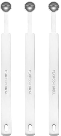 sourcing map 3pcs Single Measuring Spoon 1/8 TSP (0.63 ml) Teaspoon/Tablespoon 430 Stainless Steel Single Tiny Square Bowl Measuring Spoon Long Handle Measure Scoop