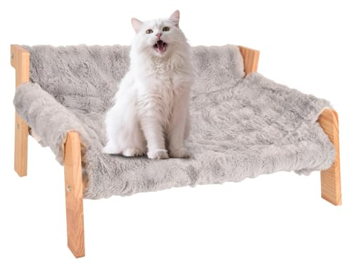 Sxnmmweu Großes Hölzernes Katzenbett - 71x47cm Großes Katzensofa | Katzenbett Flauschig mit Abnehmbarer und Waschbarer Katzendecke, Maximale Belastbarkeit 18 kg, zum Schlafen für Alle Katze