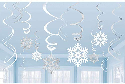 Amscan 679497 - Deko Spiralen Schneeflocken, Länge ca. 61 cm, Hängedekoration, Weihnachten, Party, 90g