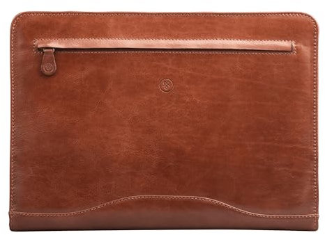 Maxwell Scott - Luxuriöse Ringbuchmappe aus Leder mit Reißverschluss und Organizer - Handgefertigt aus italienischen Vollnarbenhäuten - The Veroli Cognac