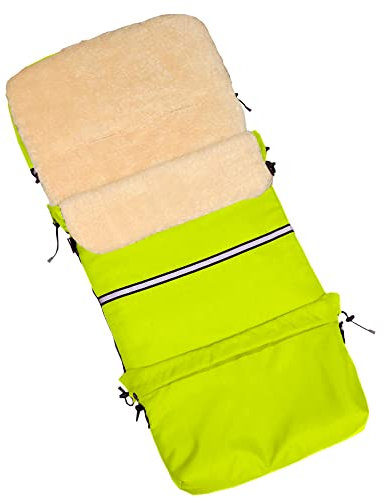 Baby-Joy Fußsack FINN 110 cm aus Lammwolle und Polyester für Kinderwagen und Buggy, 4in1 Thermofußsack, Kaputze, Krabbeldecke, Tasche | Farbe: 19 Neon-Grün