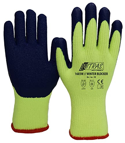 12 Paar Winter Arbeitshandschuhe Nitras Winterblocker EN 388 EN 511 Größe 8 | Schutzhandschuhe CAT 2 nach EN 388 & EN 511 | Mechanische Risiken + Kälte | Konvektionskältefest | Strickbund | Robust