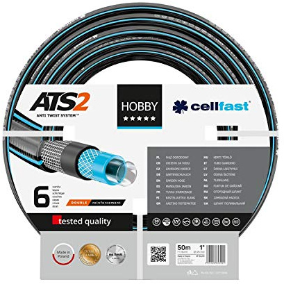 CELLFAST HOBBY ATS2 Gartenschlauch 6-lagig Doppelgeflecht 1 50 m | Perlschlauch, Sprühschlauch, Gartenschlauch mit Verbindungsstücken, garnverstärkt, Bewässerungssystem komplett