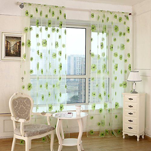 simpvale 2 PCS Vorhänge Gardinen mit Motiv Chrysanthemen Dekoration der Wohnzimmer Breite 100 cm, Polyester, grün, 100_x_270_cm