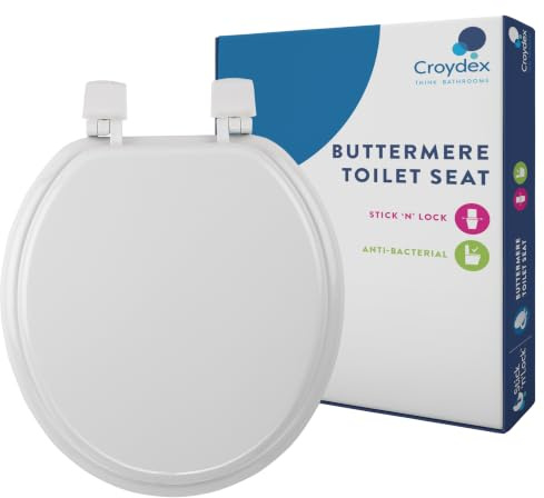 Croydex Round Wooden Toilet Seat with Sit Tight Hinges (Buttermere) | Non Slip Hinges | Durable Moulded Wood | Antibacterial Treated Surface | Anti-scratch Surface