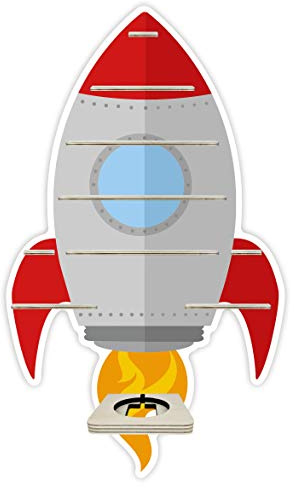 Farbklecks-Collection Tonie Regal Rakete, Wandregal für bis zu 45 Hörfiguren, Maße 78 x 46 x 6 cm, mit speziellem Ablagefach kompatibel mit Toniebox, handgefertigt in Deutschland
