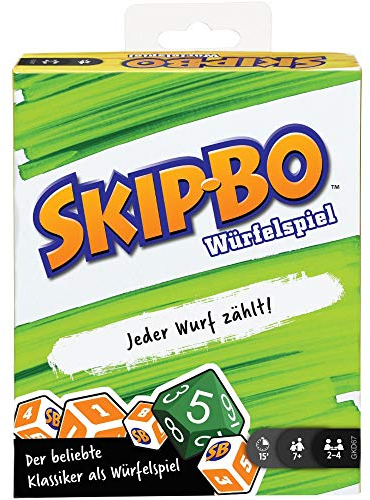 Mattel Games GKD67 - Skip-BO Würfelspiel, mit 6 Würfeln, 4 Trockenlöschtafeln und 4 Markern; tolles Geschenk für Kinder ab 7 Jahren.