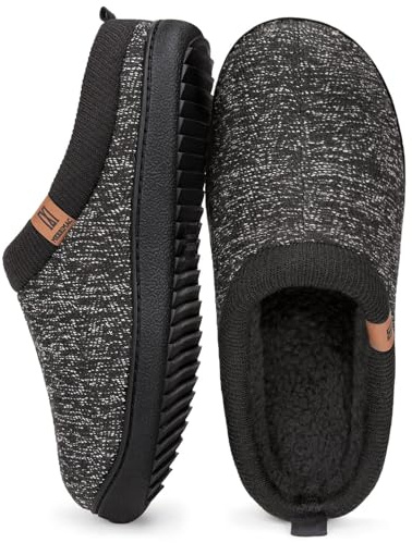 MERRIMAC Men's Slip-on Slippers Comfy Memory Foam Non-slip Indoor House Shoes Black,7/8 UK