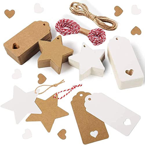 Alintor Stern Geschenkanhänger Weihnachten, Weihnachtsanhänger mit 20m Schnur, Geschenkband Weihnachten Anhänger für Likörflaschen, Marmeladengläser, Namensschilder, Flaschenetiketten (200)