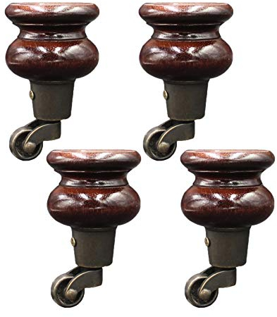 4 Stück Holz Möbelfüße Tischbeine Massivholz Ersatz Möbelbeine Möbelfüsse Bettbeine Schrankbeine Sofa Beine Ersatzkabinettfüße,Design mit Rollen(Walnut18cm)