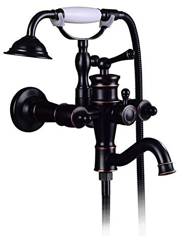 Badewannenarmatur Dusche Set Schwarz（Retro Stil Messing Wandmontage Einhand Wannenarmatur Mit Handbrause）