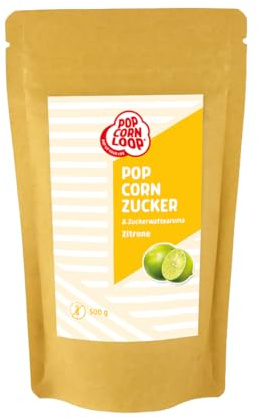 Popcornloop® Popcorn und Zuckerwatte Zucker ZITRONE Aroma 500gr perfekt geeignet für Zuckerwatte und Popcorn zum zubereiten Zuhause Süßes Premium Zuckeraroma
