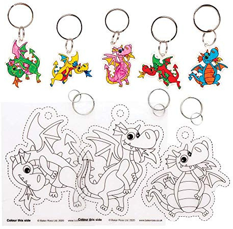 Baker Ross Schlüsselanhänger mit Drachen-Schrumpfkunst, 8 Stück, chinesisches Neujahrs-Bastelset, Basteln für Kinder (FE249)