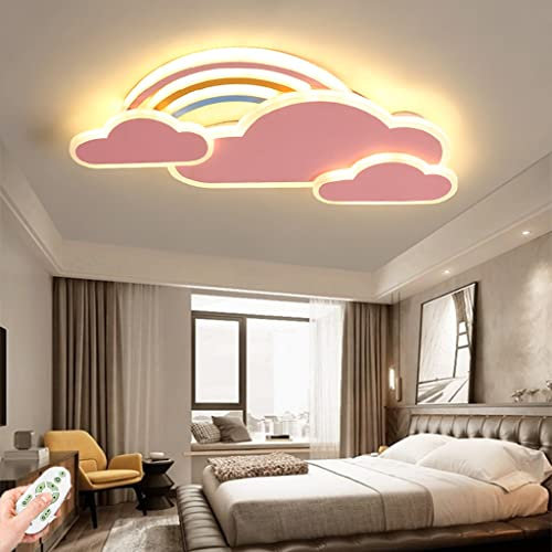Kinderzimmer Deckenlampe LED Deckenleuchte Modern Regenbogen Design 53W Deckenbeleuchtung Mit Fernbedienung Dimmbar Junge Mädchen Beleuchtung Baby Schlafzimmer Wohnzimmer Deckenlicht (Pink,52CM)