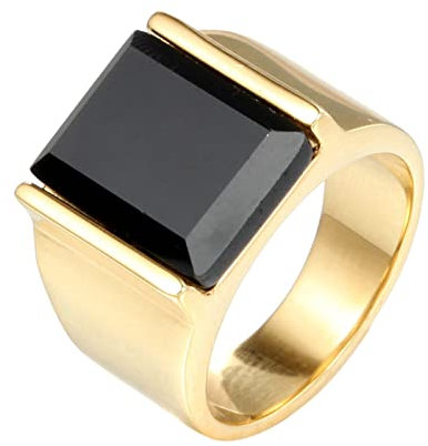 Ayoiow Bagues Acier Homme,Bagues Gothiques Homme Or Bague Rectangle Oxyde De Zirconium Or Taille 56.5
