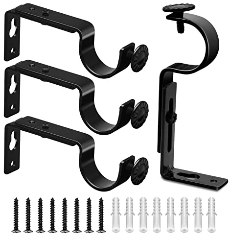 TOKPLNU Adjustable Curtain Rod Bracket, Heavy Duty Curtain Rod Holders Black 4 Pack Curtain Rods Hooks Hangers for Wall Curtain Brackets Extender Fit for 1 to 1.1 Inch Drape Rods