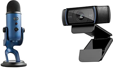 Blue Microphones Yeti Professionelles USB-Mikrofon für Aufnahmen, Streaming, Podcasting, Dunkelblau & Logitech C920 HD PRO Webcam, Full-HD 1080p, 78° Sichtfeld, Autofokus - Schwarz