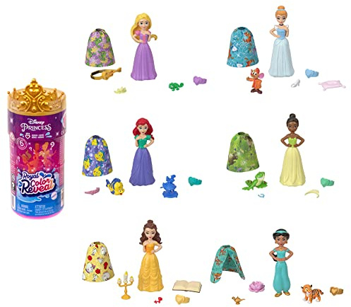 ​Disney Princess Toys, Royal Color Reveal Doll with 6 Unboxing Surprises, Friend Series with Character Figure, Inspired by Disney Movies, HMB69